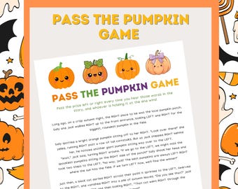 Pass the Pumpkin Game Printable, Halloween Left Right Game Story Classroom Activity, Instant Download PDF