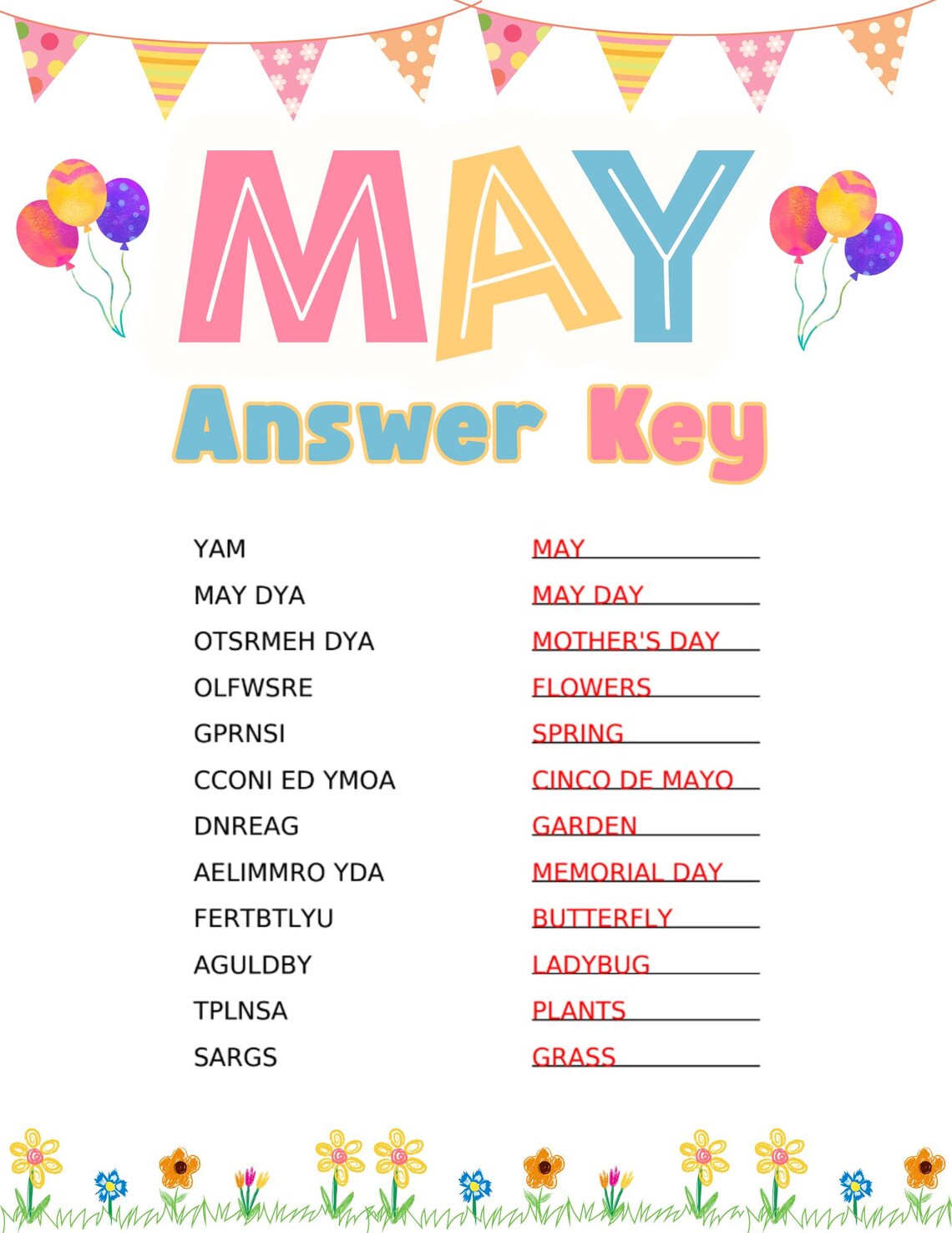 Printable May Word Scramble Puzzle With Answer Key - Etsy