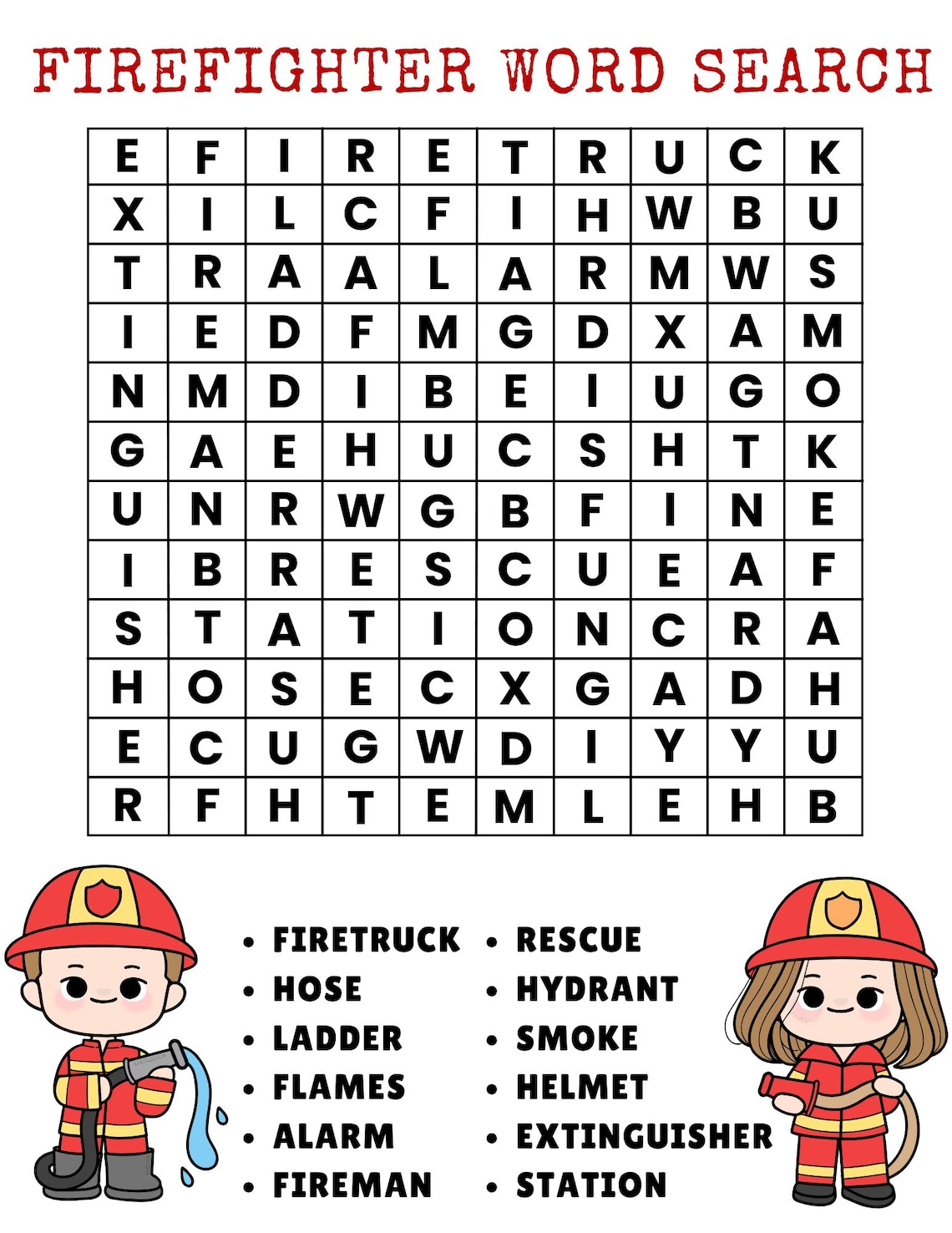 Printable Firefighter Word Search With Answer Key - Fun for Firefighter ...