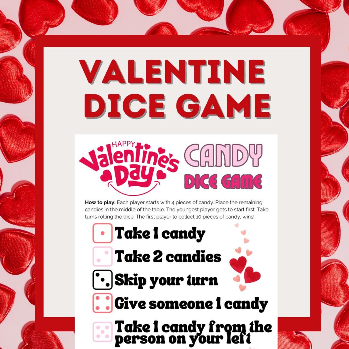 Printable Valentine's Day Candy Dice Game - Etsy