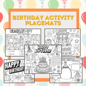 5 Pages of Birthday Activities, Games and Coloring Sheets