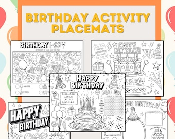 5 Pages of Birthday Activities, Games and Coloring Sheets