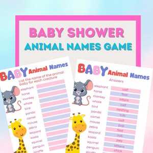 Printable Baby Shower Baby Animals Game With Answer Key