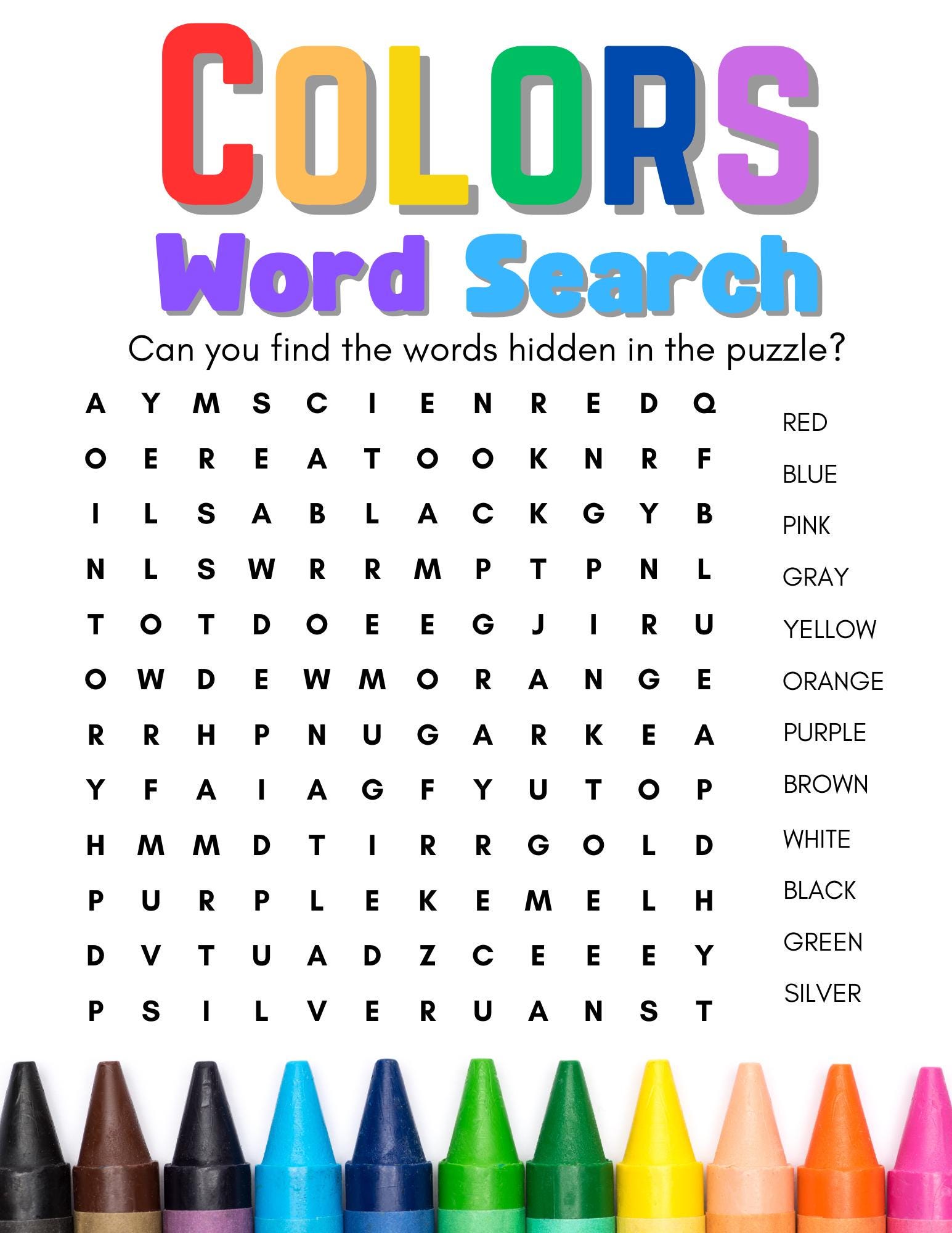 Printable Colors Word Search With Answer Key - Etsy