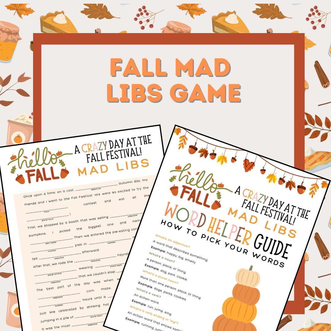 Printable Fall Mad Libs Game - Great for Family Fun at Home, Classroom or  Fall Party - Etsy, image size:1080x1080