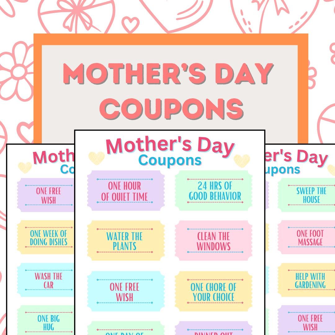 Printable Mother's Day Coupons for Gift From Kids - Etsy