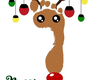 Baby Footprint Reindeer Art Craft Template