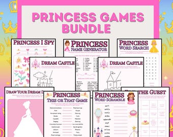 Paquete de 14 páginas de juegos de princesas imprimibles: perfecto para una fiesta de princesas