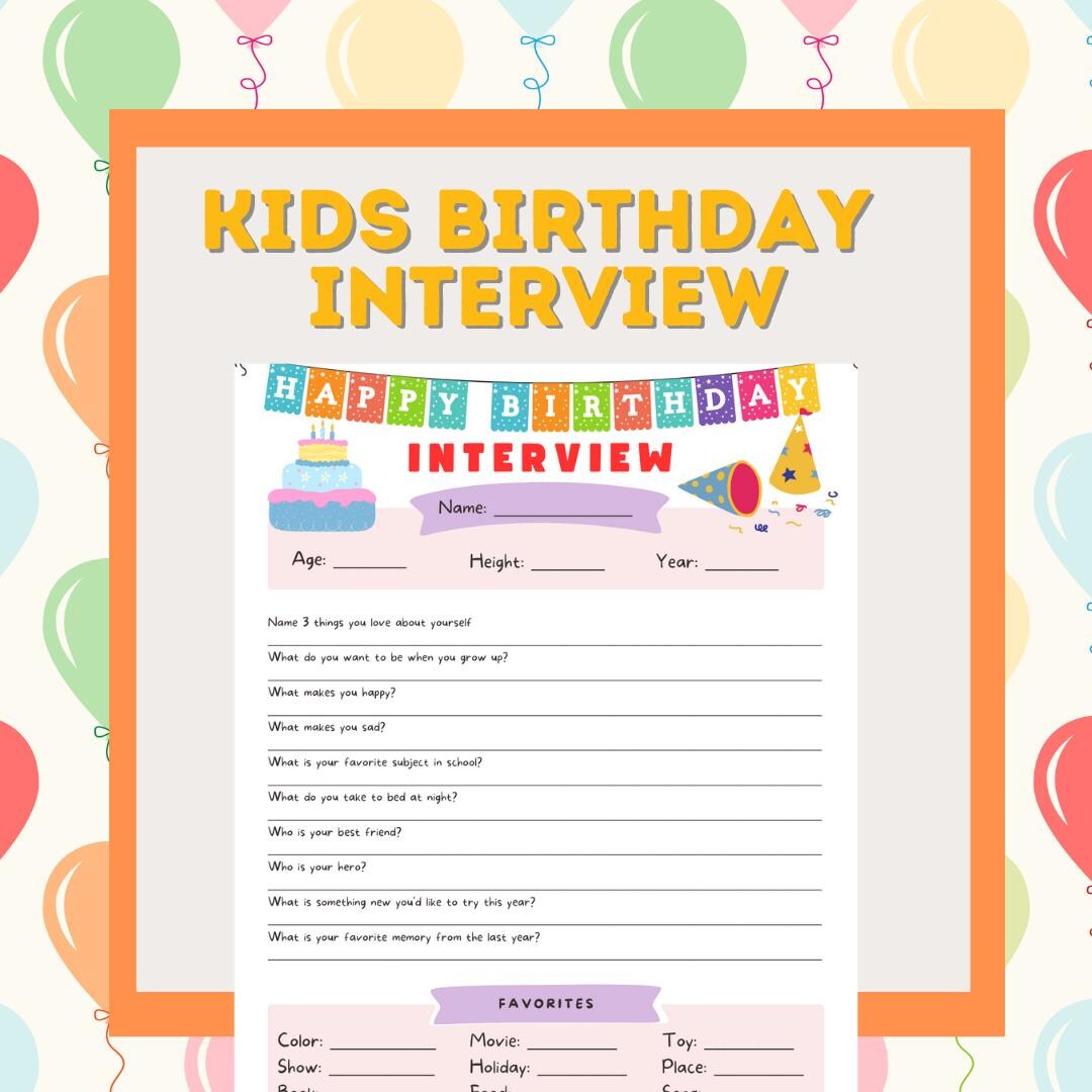 Printable Birthday Interview Form for Kids - Etsy