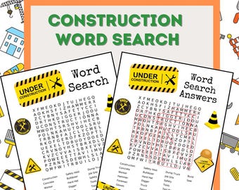 Printable Construction Word Search With Answer Key - Fun for Classroom, Construction Party and More