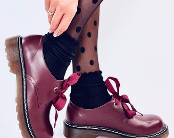 Woman Burgundy Shoes, Moccasin Woman Loafers Shoes Brogues Ribbon Finish, Casual Shoes for Women, Woman Flat Shoes Size UK4 UK5, EU37 EU35