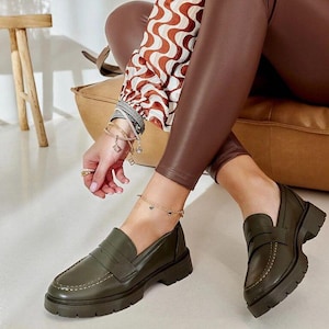 Dark Green Loafers for Woman, Ladies Moccasins Shoes Slip-on Loafers, Woman&#39;s Loafer Flat Shoes Size