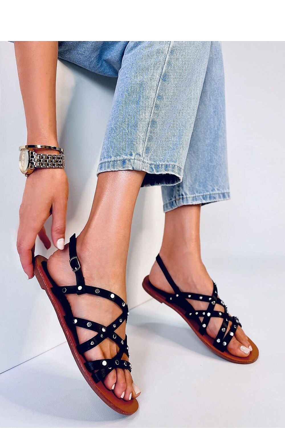 Ladies Flat Black Sandals Woman Chic Studded Sandals Woman Flat Sandals Black Sandals for Woman Women s Flat Slide Sandals Ankle Strap Etsy Canada