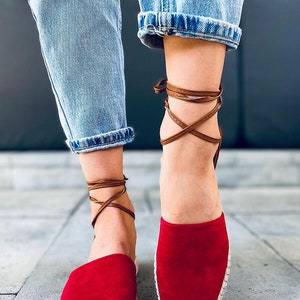 Ankle strap flats lace up shoes suede espadrilles sandals discount