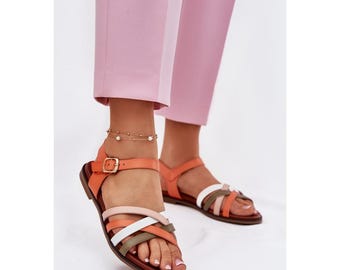 Woman's Woven Orange Sandals, Ladies Strappy Flat Sandals, Open Toe Sandals, Flat Sandals for Woman, Gladiator Sandals