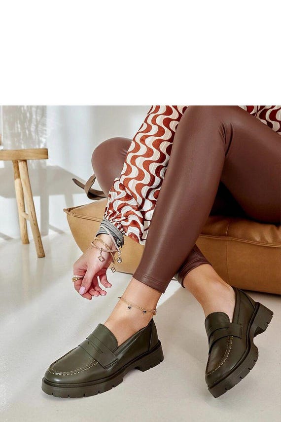 Dunkelgrüne Müßiggänger für Frau, Damen Mokassins Schuhe Slip-on