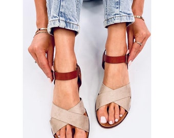Ladies Beige Sandals Soft Sole, Woman Open Toes Flat Sandals, Adjustable Strap Sandals for Woman, Low Heel Sandals, Durable Sole Sandals