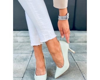 Woman Mint Green High Heels Pumps, Ladies High Heel Size 4 Pointed Shoes, Wedding Stilettos Shoes, Office High Heel Shoes, Pointed Toe Pumps