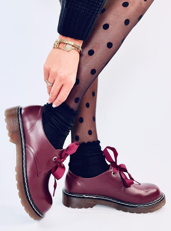 Woman Burgundy Shoes, Moccasin Woman Loafers Shoes Brogues Ribbon Finish, Casual Shoes for Women, Woman Flat Shoes Size UK4 UK5, EU37 EU35