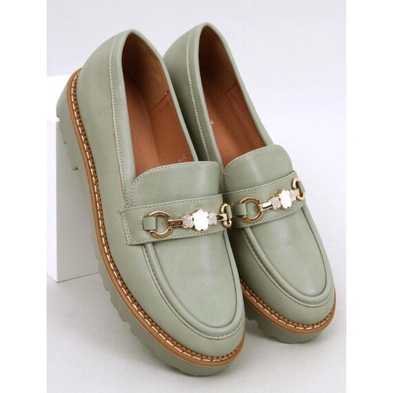 Woman Green Platform Loafers Detailed Charm, Ladies Unique  display picture 1