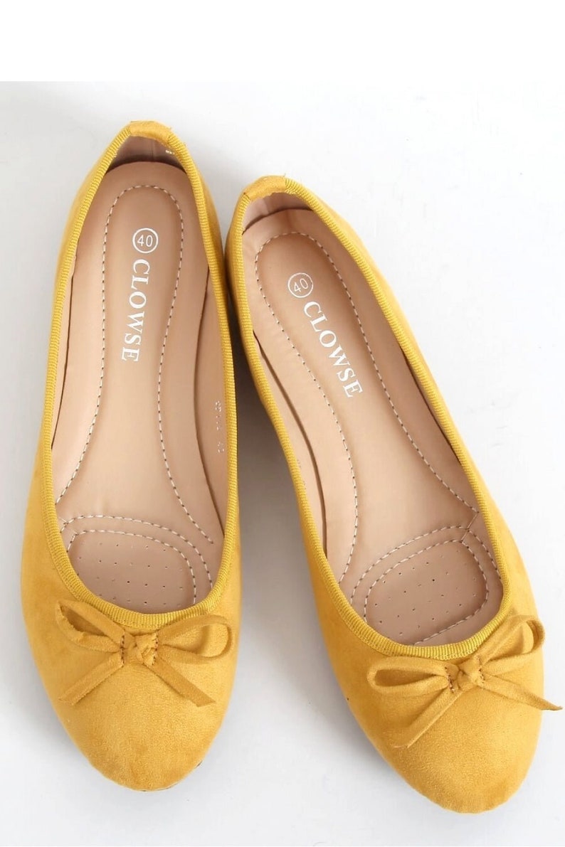 Ladies Mustard Flat Ballerina Shoes, Ballet Pumps for Woman, Ballets