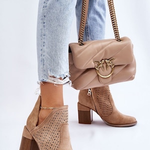 Beige booties shop low heel