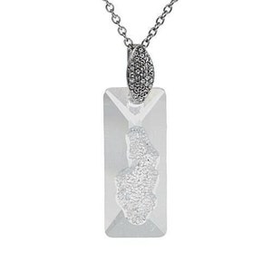 Swarovski Crystal Rectangle Pendant 23&quot; Necklace Stately Steel Clear Bar Drop with Embellished Swarovsky Accents