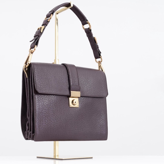 PRADA Berlino Sound 1 Burgundy Vitello Daino Leather Women's Shoulder Business Handbag - Accordian Design