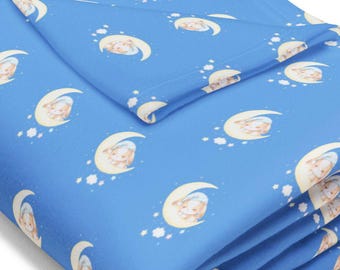 Bunny Moon Arctic Fleece Blanket, cozy home decor, nursery decor, baby shower gift