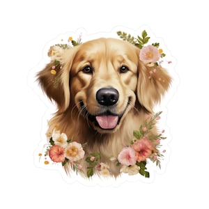Golden Retriever Sticker - Kiss-Cut Floral Dog Vinyl Decals