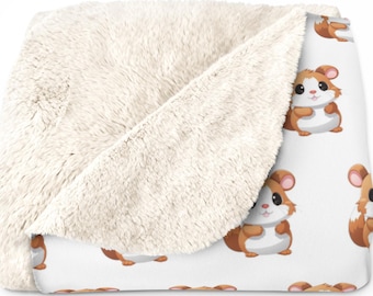 Cute Hamster Sherpa Fleece Blanket - Throw for Animal Lover, Home Decor Accent, Pet Gift
