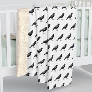 Sherpa Blanket, Crow Design - Cozy Throw Blanket, Wildlife Lover Gift, Animal Print Decor, Nature Inspired Bedding, Unique Home Decor image 2