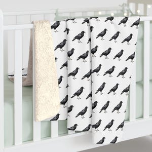 Sherpa Blanket, Crow Design - Cozy Throw Blanket, Wildlife Lover Gift, Animal Print Decor, Nature Inspired Bedding, Unique Home Decor image 6