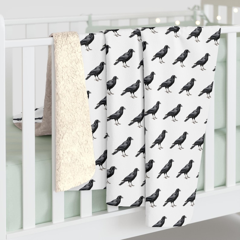 Sherpa Blanket, Crow Design - Cozy Throw Blanket, Wildlife Lover Gift, Animal Print Decor, Nature Inspired Bedding, Unique Home Decor image 6