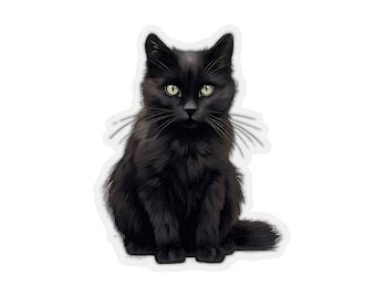 Zwarte kat sticker (Kiss-Cut)
