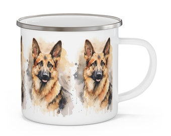 Tazza da campeggio smaltata per pastore tedesco / Tazza da campeggio per cani / Regalo per animali domestici / Regalo per mamma cane / Regalo per papà cane