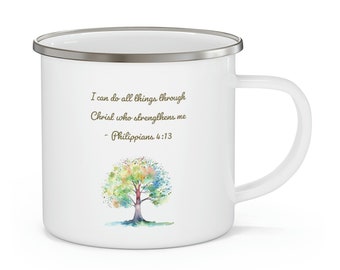 Christian Gift - Philippians 4:13 Enamel Camping Mug