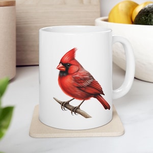 Cardinal Ceramic Mug, Red Bird Coffee Cup, Wildlife Tea Mug, Bird Lover Gift, Nature Lover Kitchen Decor, Holiday Bird Watching Mug