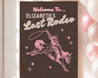 Modèle d'affiche Last Rodeo Bachelorette, panneau de bienvenue éditable en toile, décoration de fête cow-girl