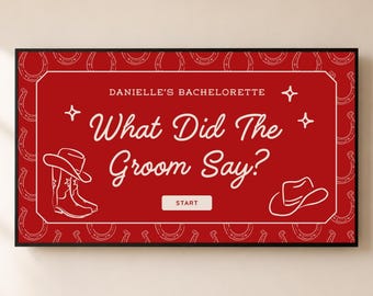 What Did The Groom Say Bachelorette Game, Editable Party Template, Canva Digital Download, Wild Wife Bach, Bridal Shower Trivia