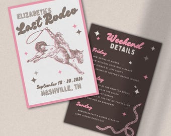 Invitation & itinéraire pour le dernier rodéo, organisateur de soirées western, Nashville Cowgirl Bach, modèle de toile modifiable