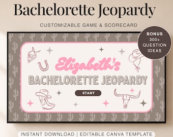 Dernier rodéo Bachelorette Jeopardy Game, Cowgirl Bride Party Trivia, modèle de toile, téléchargement numérique, jeu télévisé de shower de mariage