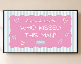 Jeu de bachelorette Who Kissed This Man, modèle modifiable sur toile (téléchargement numérique), Girls Gone Mild, jeu de devinettes pour soirée pyjama