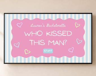 ¿Quién besó a este hombre? Juego de despedida de soltera, plantilla editable de Canva (descarga digital), Girls Gone Mild, juego de adivinanzas para fiesta de pijamas