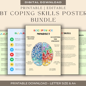 DBT-bundel Copingvaardigheden Afdrukbare poster Hand-out Cheat Sheet Dialectische gedragstherapie - Traumatherapeut Gift-Kids Tieners Volwassen angst