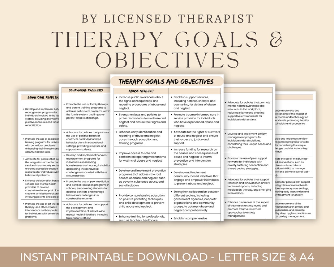 Therapy Goals and Objectives Bundle, Clinical Therapy Notes, Therapist