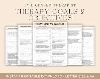 Therapy Goals and Objectives Bundle, Clinical Therapy Notes, Therapist Cheat Sheets, Documentation Terms Reference Sheet, Therapy Bundle