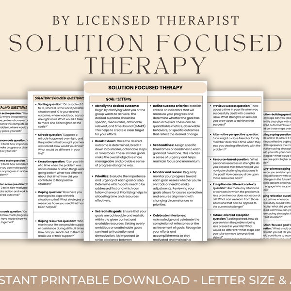 Solution Focused Therapy Questions Cheat Sheet | Sfbt Worksheets | Solution Focused Brief Therapy | Therapy Worksheet | School Counselor