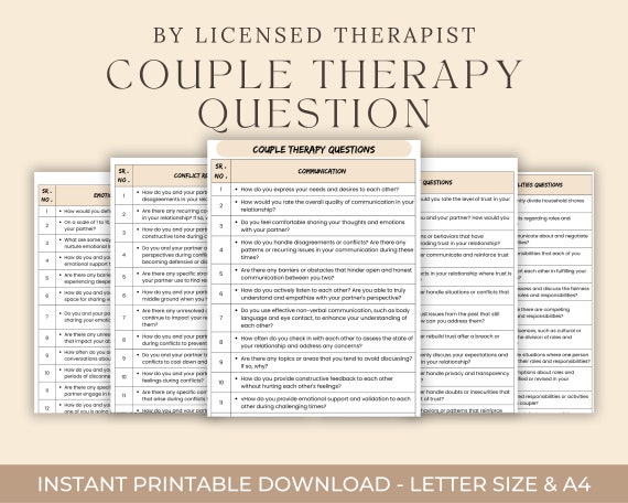 Couples Therapy Questions: Relationship Counseling Reference Sheet (Printable)
