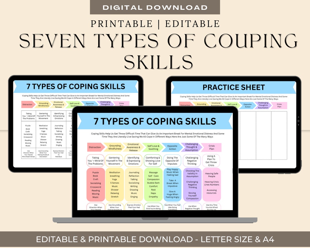 7 types of coping skills education handout and worksheet for